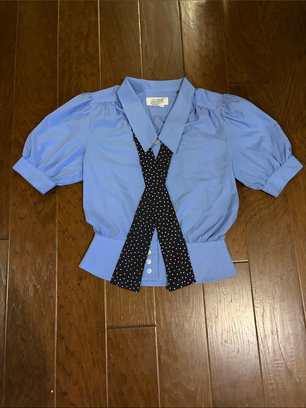 Josephine Light Blue Short Sleeve Blouse with Black Polka-Dot Tie Size 6